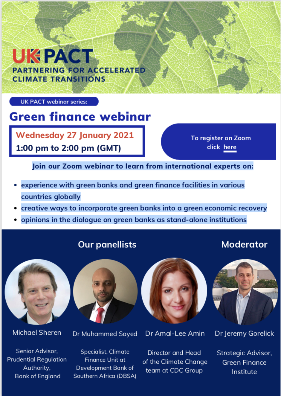 Green finance webinar invitation 27 Jan 2021